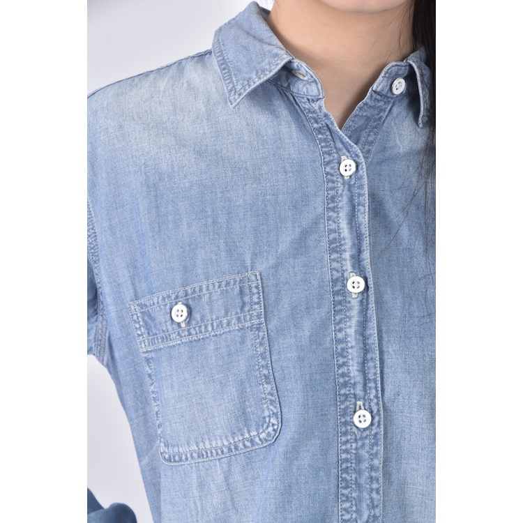 (S) uniqlo質感丹寧牛仔棉質純棉藍色長袖上衣二手衣, , large