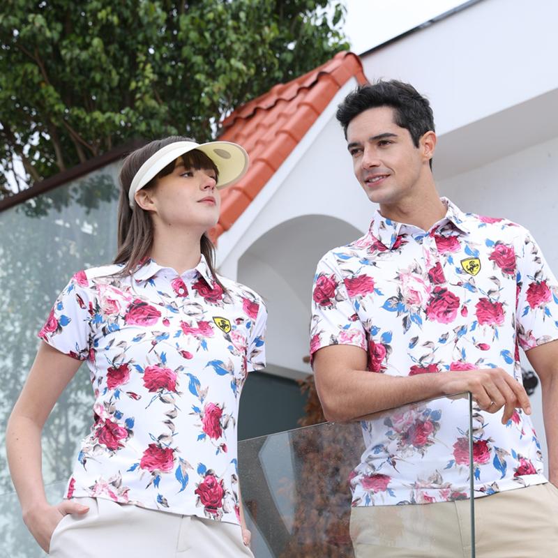 【FALALI】Short-sleeved cooling polo shirt - Women's (red flower) , , large