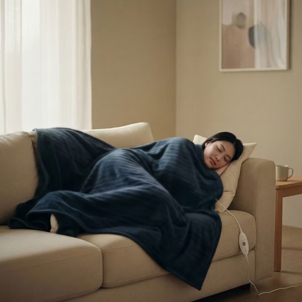 艾美特【披蓋式電熱毯HBF-015(午夜霧藍)】「不是電熱毯，是會給溫度的毛毯。」, , large