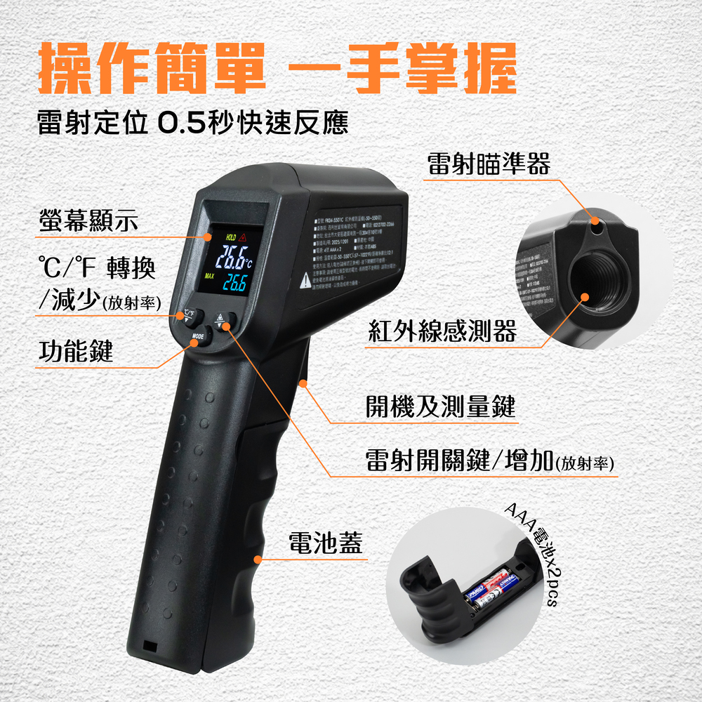 【Panrico 百利世】紅外線測溫槍 非接觸式紅外線測溫槍 CE認證 (FK04-5501C), , large
