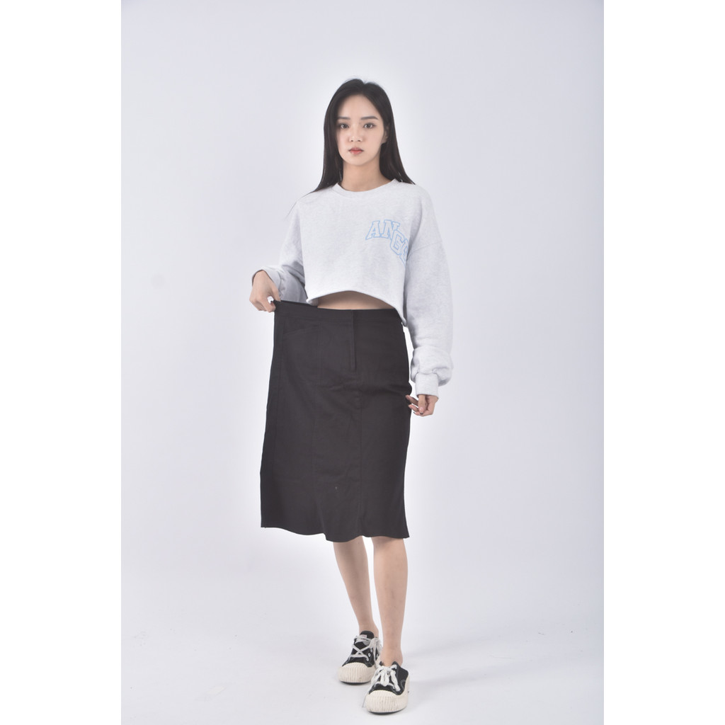 (XL) un fair質感丹寧牛仔黑色長裙二手衣