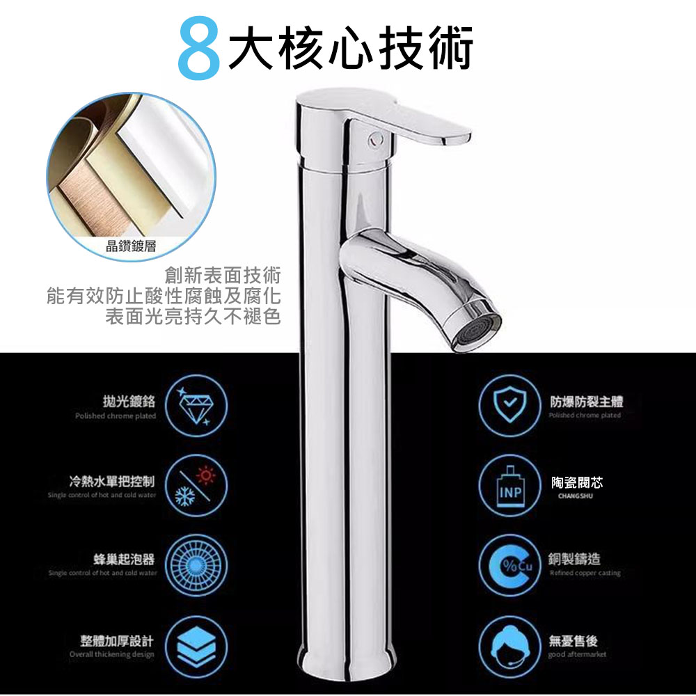 G圓形加高冷熱水龍頭(電鍍銀)高30CM-送2條60cm高壓軟管, , large