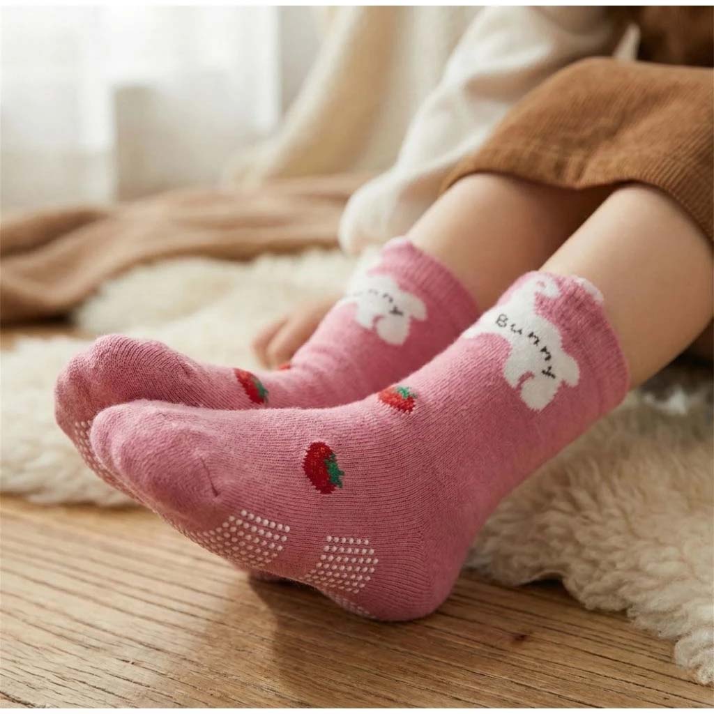[Kaimei Cotton Industry] 10 pairs of random excellent pure cotton non-slip children's socks, sweet pink style, flower children's socks, cartoon children's socks, cute socks, boys and girls socks, rabbit 17-21cm, , large