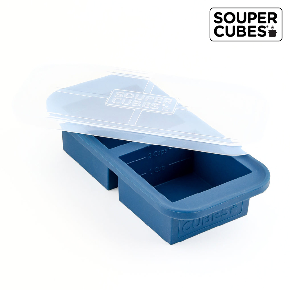 官方直營【Souper Cubes】多功能食品級矽膠保鮮盒2格_暮光藍(500ML/格)