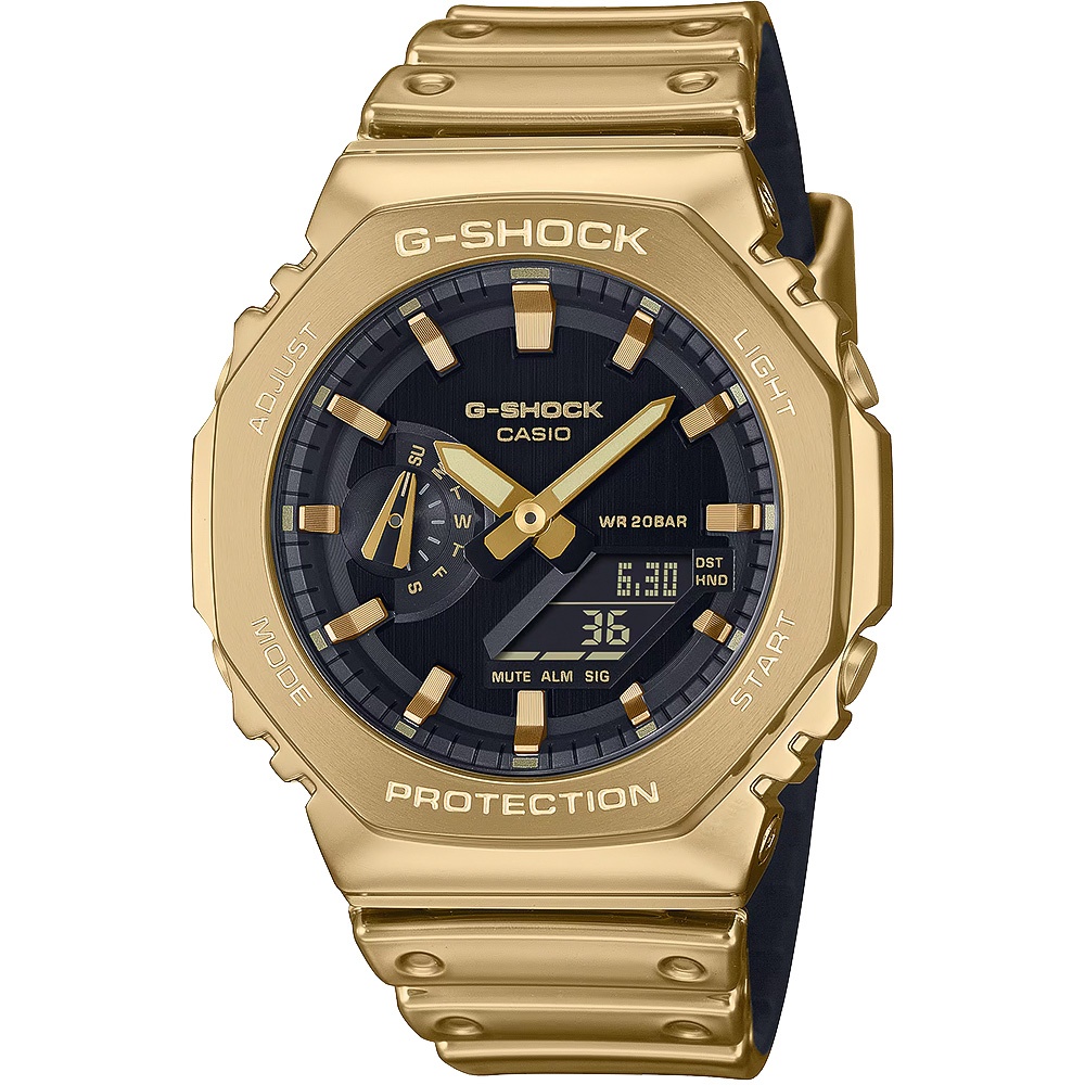CASIO 卡西歐 G-SHOCK 單色美學 八角金屬錶殼 雙顯手錶-金 GM-2100YMG-9A, , large
