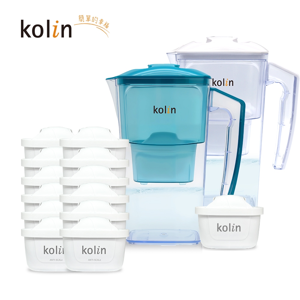 Kolin 歌林 2.5L濾水壺(內含四重濾芯*1)+五重淨垢濾芯12入(共1壺13芯/適用Brita), , large