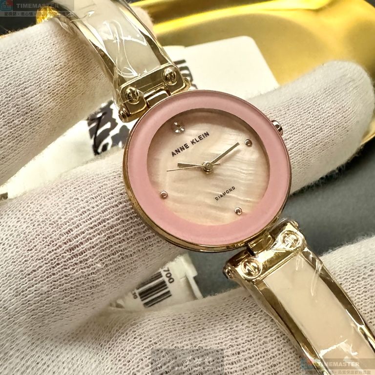 [星晴錶業]ANNE KLEIN手錶,28mm,AN00596粉紅錶面金色錶殼金色合金錶帶款, , large