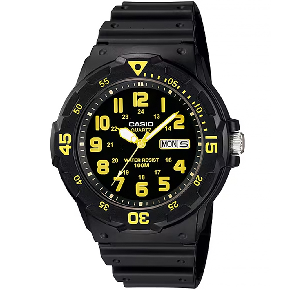 CASIO 卡西歐 DIVER LOOK 潛水運動風手錶-黑x黃 MRW-200H-9BV, , large