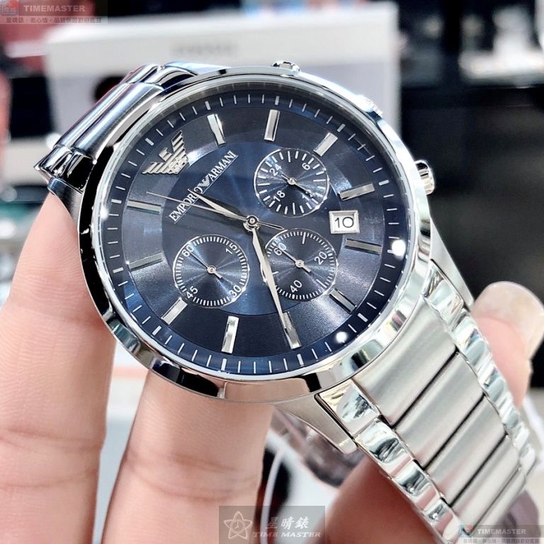 [星晴錶業]ARMANI手錶,44mm,AR00025寶藍色錶面銀錶殼銀色精鋼錶帶款, , large