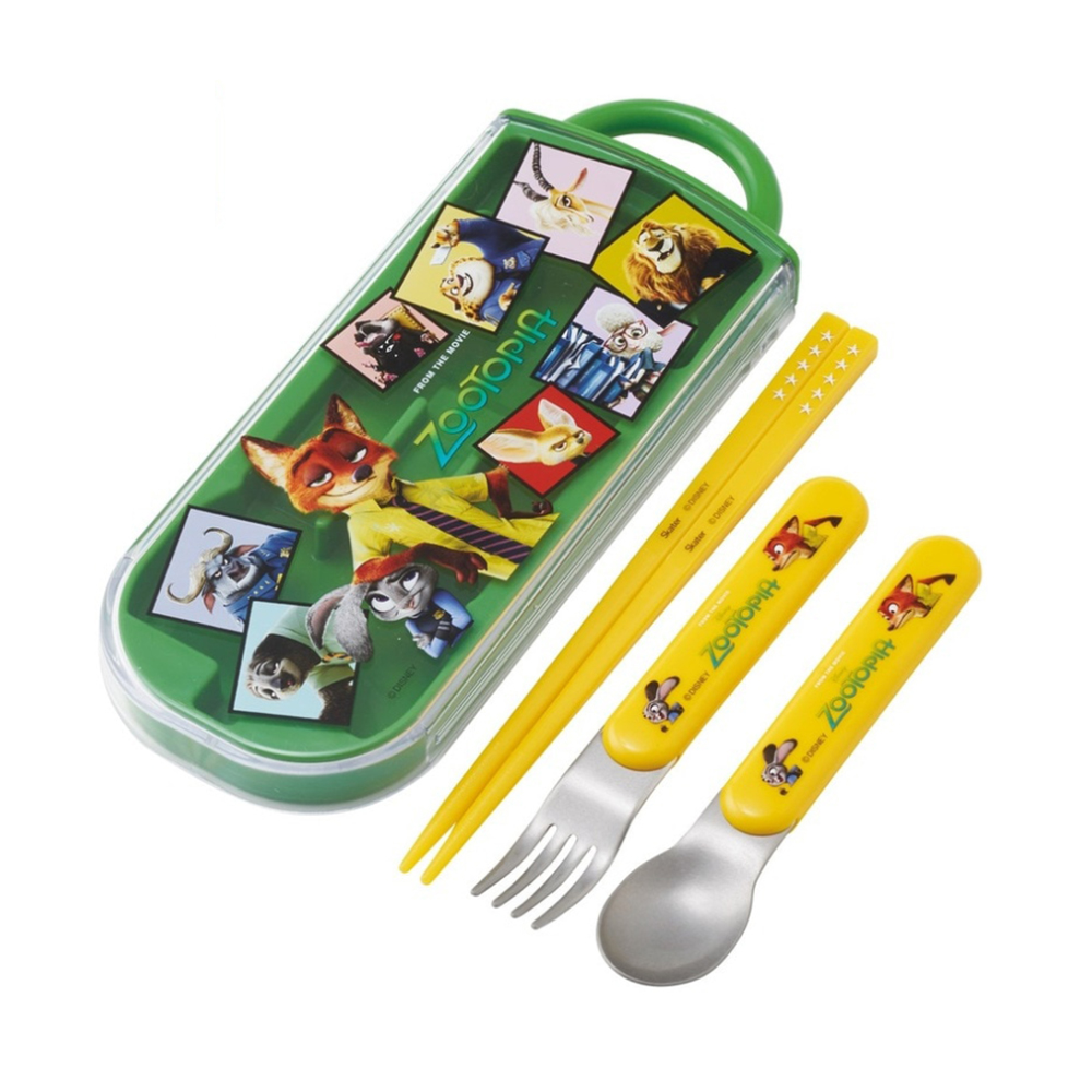 【百科良品】日本製 迪士尼 動物方城市 角色大集合 環保筷子+湯匙+叉子三件餐具組(日本境內版), , large