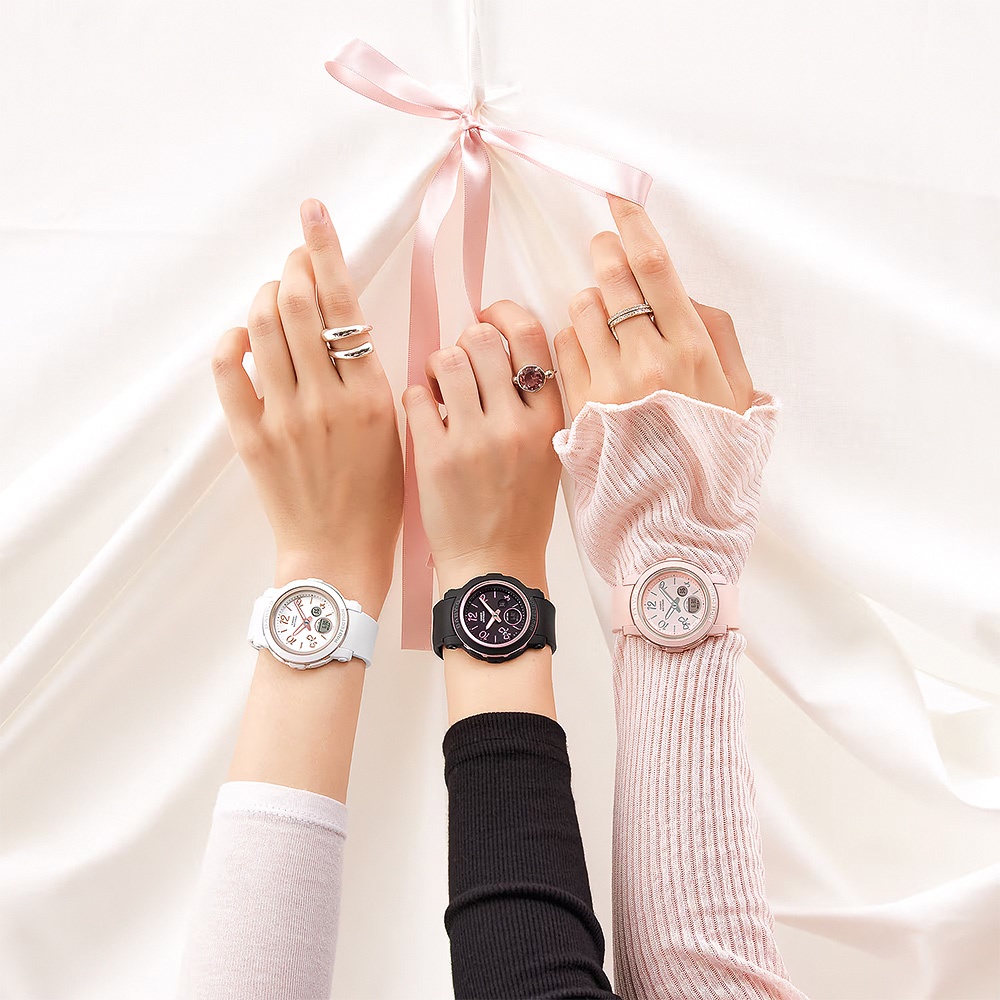 CASIO 卡西歐 BABY-G 緞帶雙顯女錶-黑/粉色 BGA-290RA-1A, , large