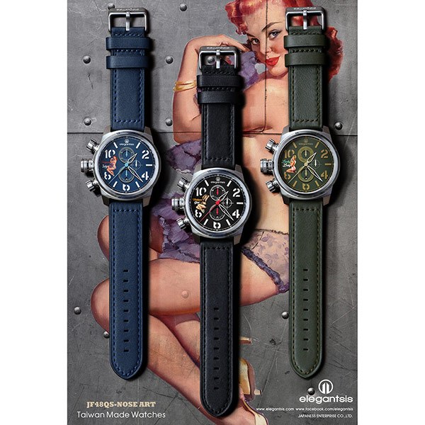 elegantsis JF48QS機頭藝術-女郎計時手錶-黑/48mm ELJF48QS-OB01LC, , large