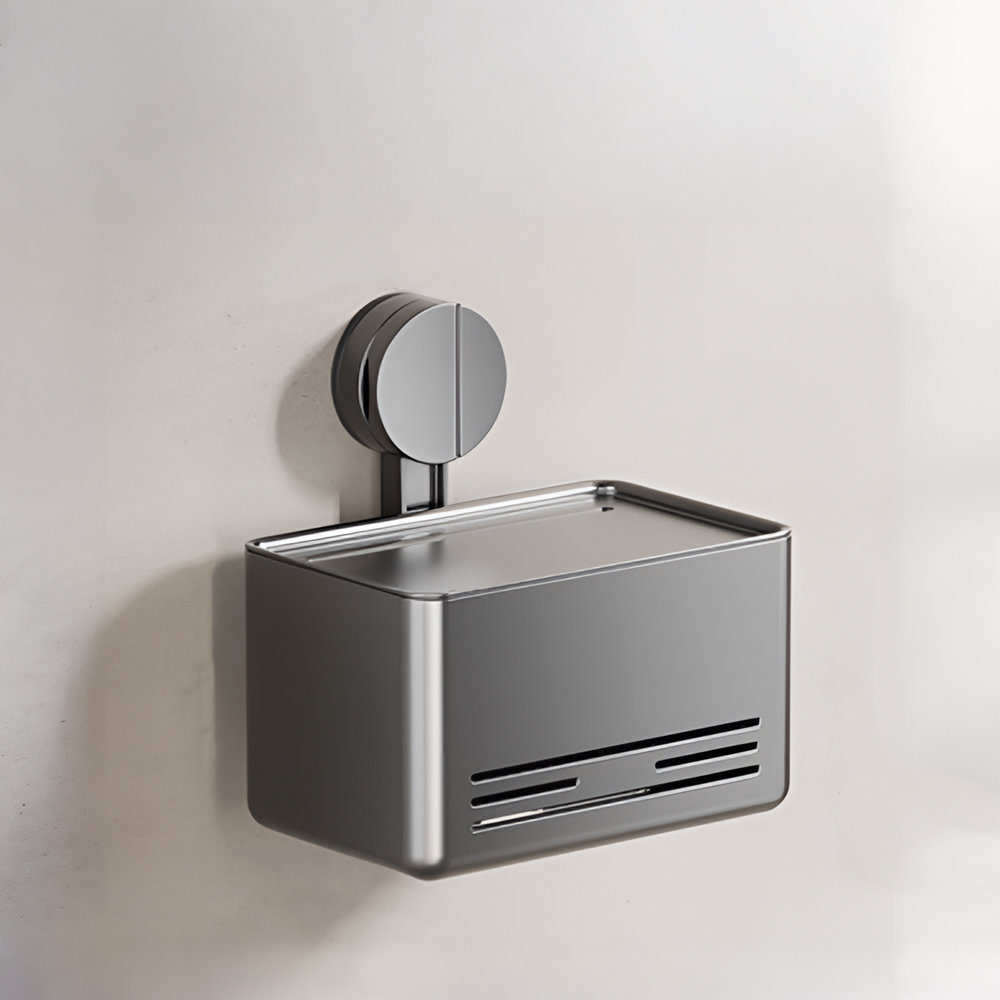 【上手家居】吸盤壁掛面紙盒 金屬灰(衛生紙架/浴室置物架/面紙盒/吸盤面紙盒/紙巾架/面紙架), , large