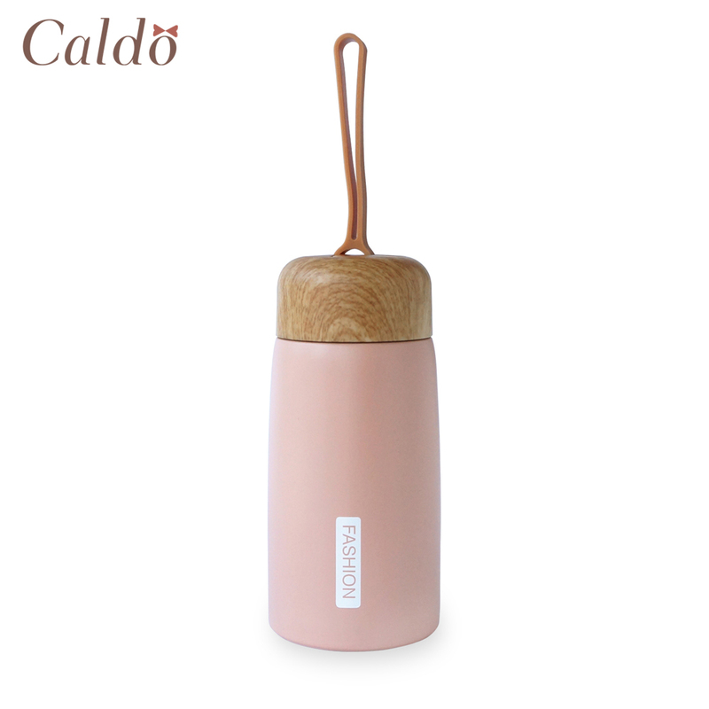 [ Caldo卡朵 ] 木紋蓋不鏽鋼保溫瓶(附提把)260ml-粉橘, , large
