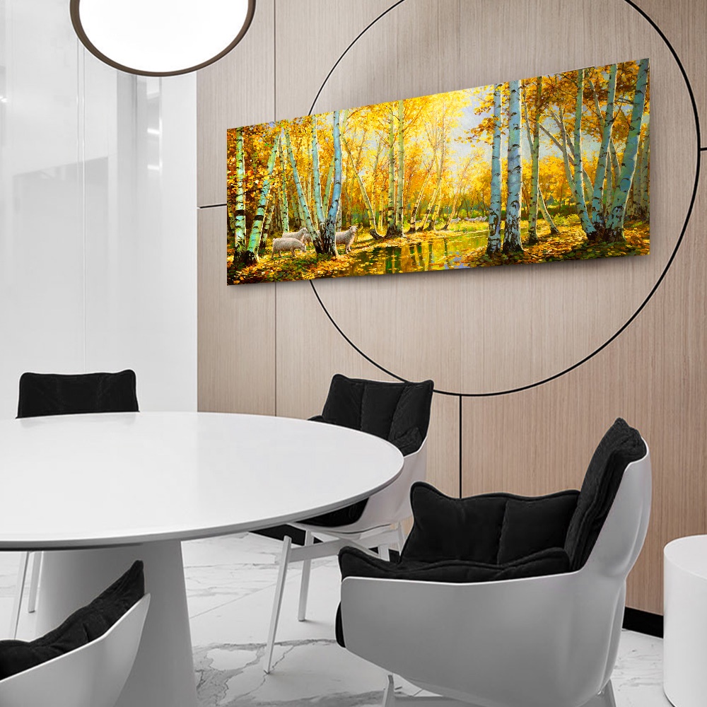 【御畫房】金秋白樺林之二 國家一級畫師手繪油畫60×120cm(VF-50), , large