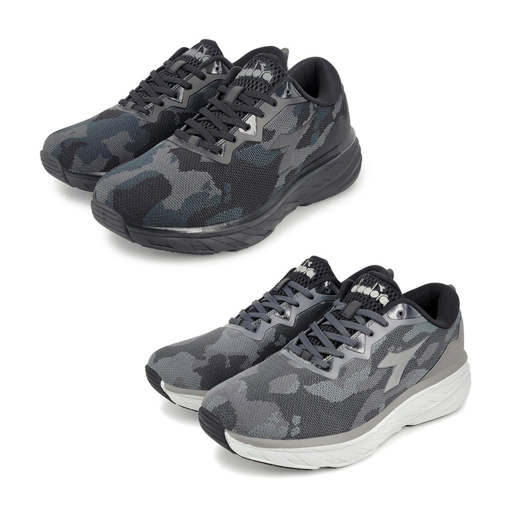 DIADORA迪亞多那 寬楦迷彩避震跑鞋 男鞋 男運動鞋 慢跑鞋 反光 透氣 耐用 編織 吸震 厚底 緩震 止滑 黑 灰, , large