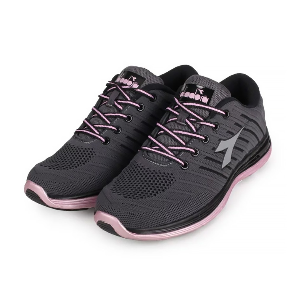 DIADORA迪亞多那 輕量飛織慢跑鞋 女運動鞋 女鞋 反光 飛織 透氣 吸震 回彈 保護後跟 高彈 止滑 丈青粉 灰粉, , large