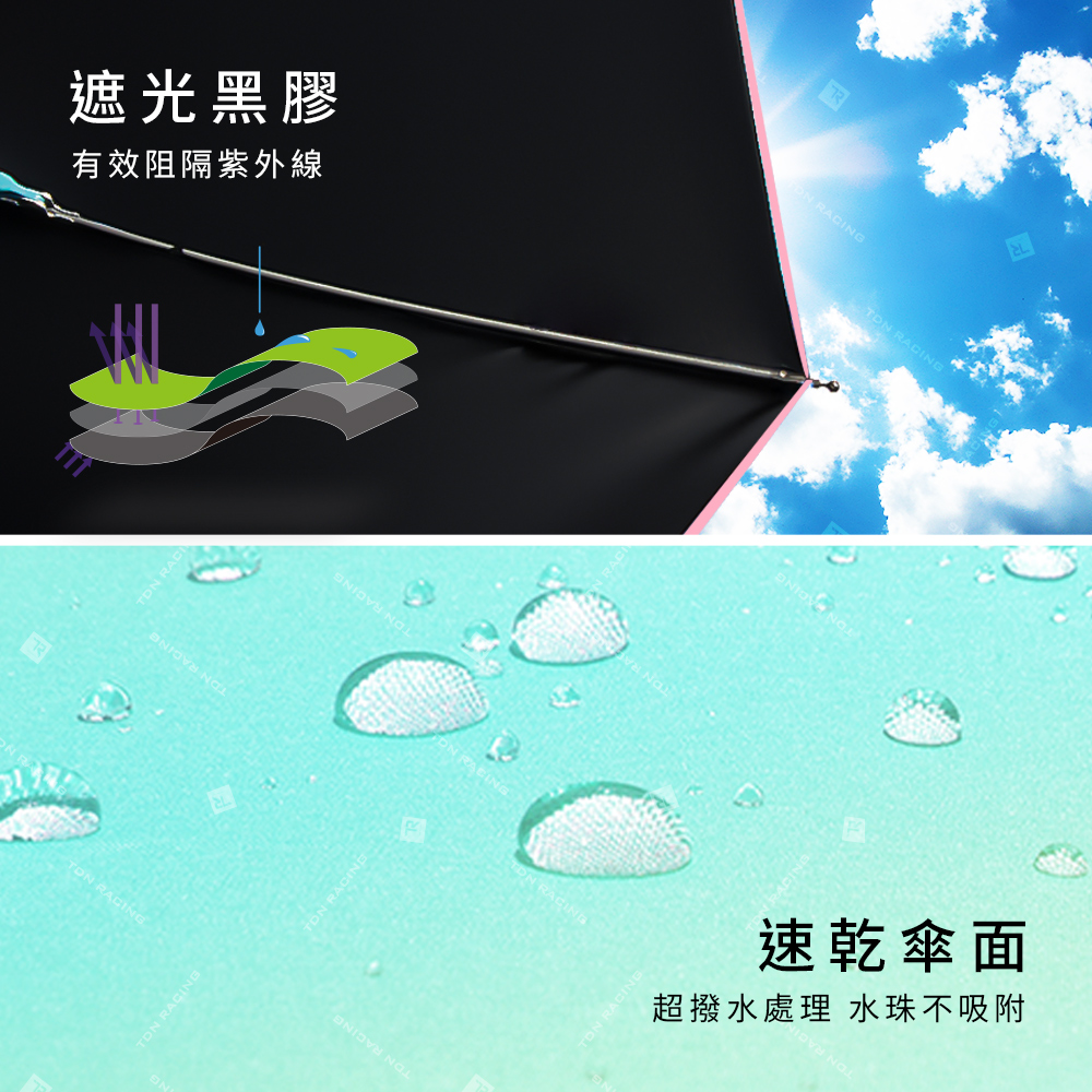 [TDN]自然光超輕易開收三折抗UV晴雨傘(防風防曬陽傘B7617C)雲朵粉, , large