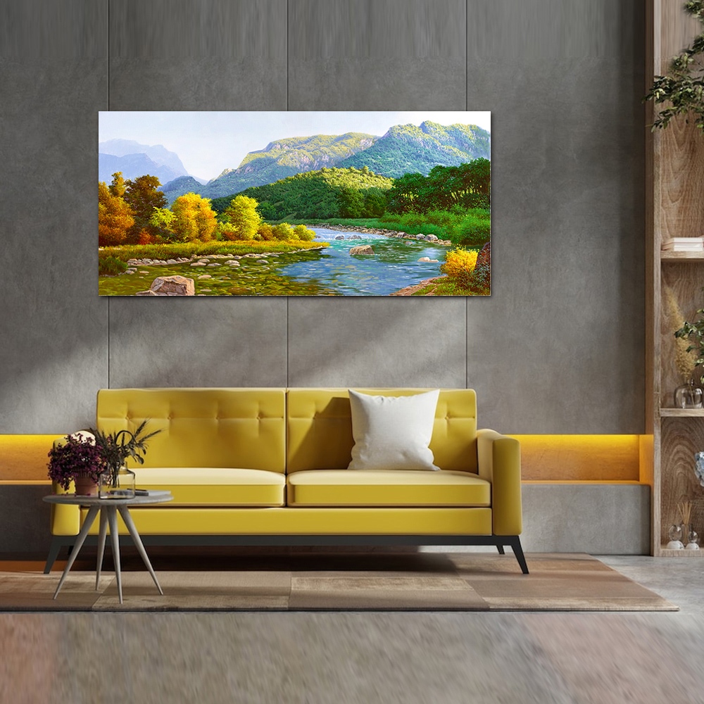 【御畫房】春水溪流 國家一級畫師手繪油畫60×120cm(VF-113), , large