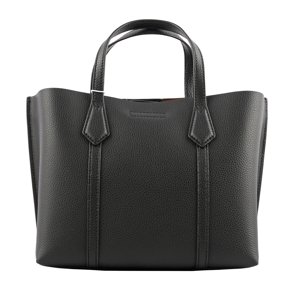 Tory Burch Perry 荔枝皮革三層小托特包/黑色, , large