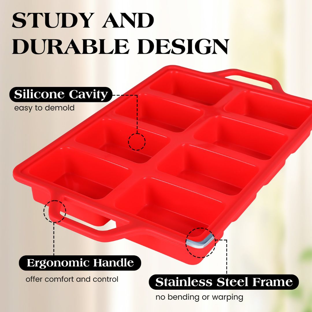 CAKETIME Mini Loaf Pans, Metal Reinforced Frame Silicone Mini Bread Loaf Pans 8 Cavities Nonstick, , large