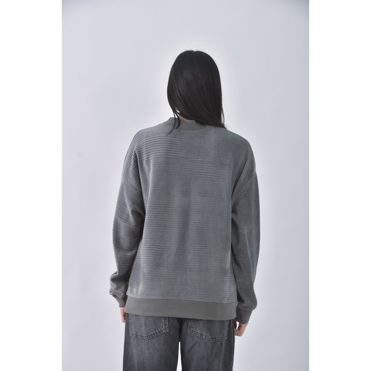 (XL) 質感條紋灰色長袖上衣二手衣, , large