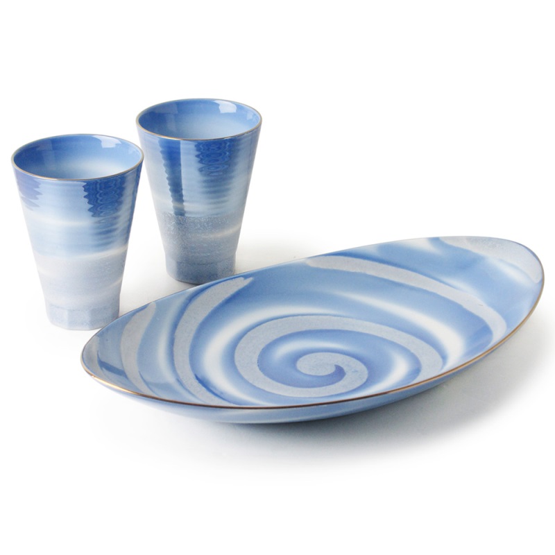 [豐名日本餐具] 12.0"餐具組 珍珠 (二杯一盤）有田燒 / C00GP0-66