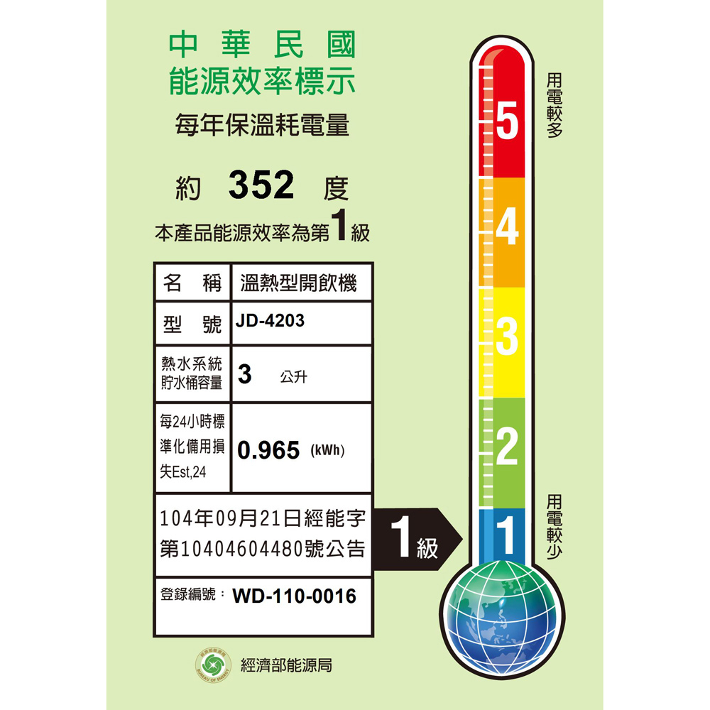 晶工牌 10.2公升光控溫熱全自動開飲機 JD-4203, , large