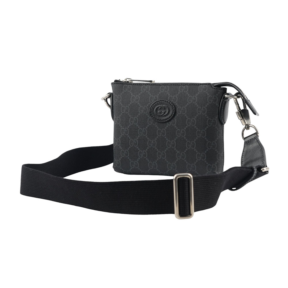 GUCCI Interlocking G 標誌附手提把迷你郵差包/黑灰色, , large