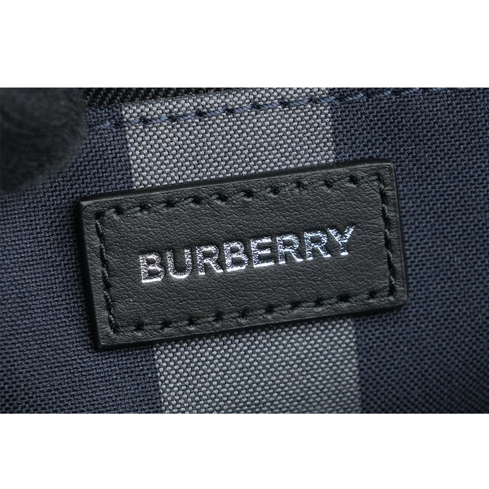BURBERRY Paddy 格紋帆布及牛皮直式斜背包/海軍藍/灰色, , large