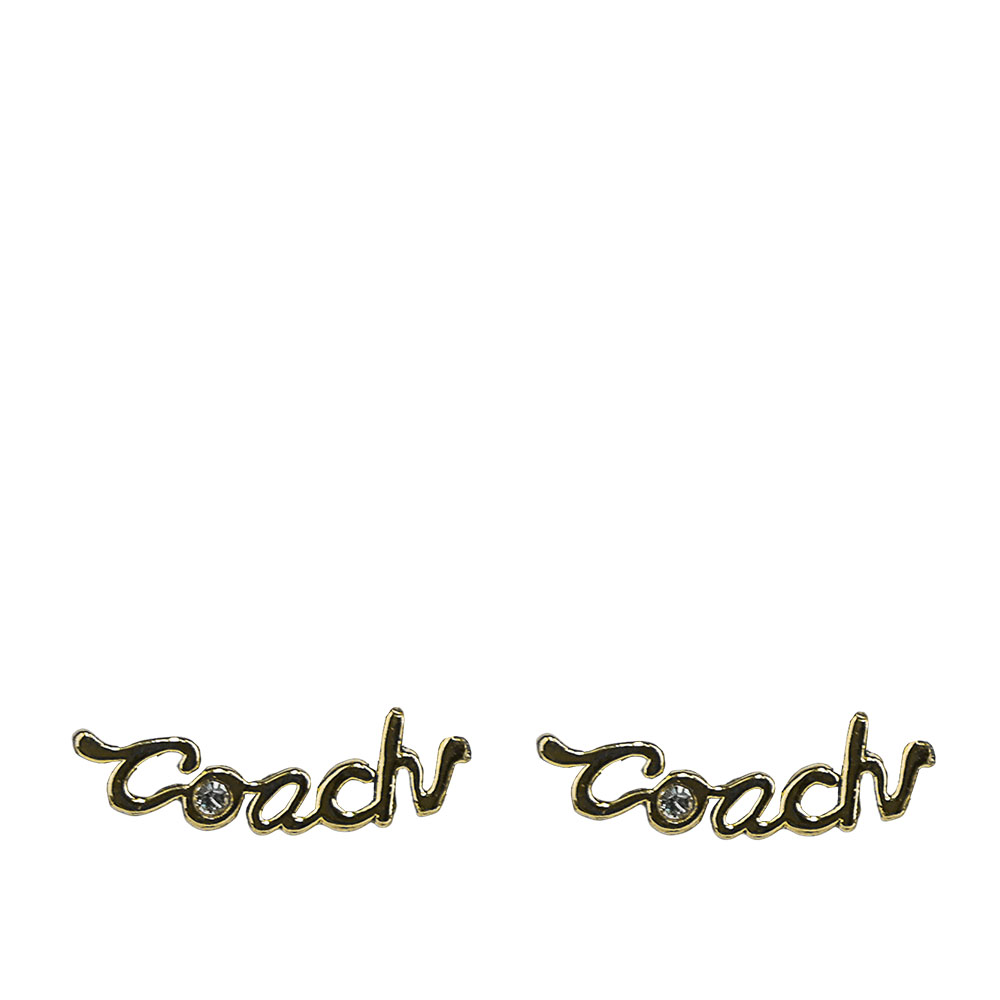 COACH Script 草寫標誌及玻璃水鑽針式耳環/金色, , large