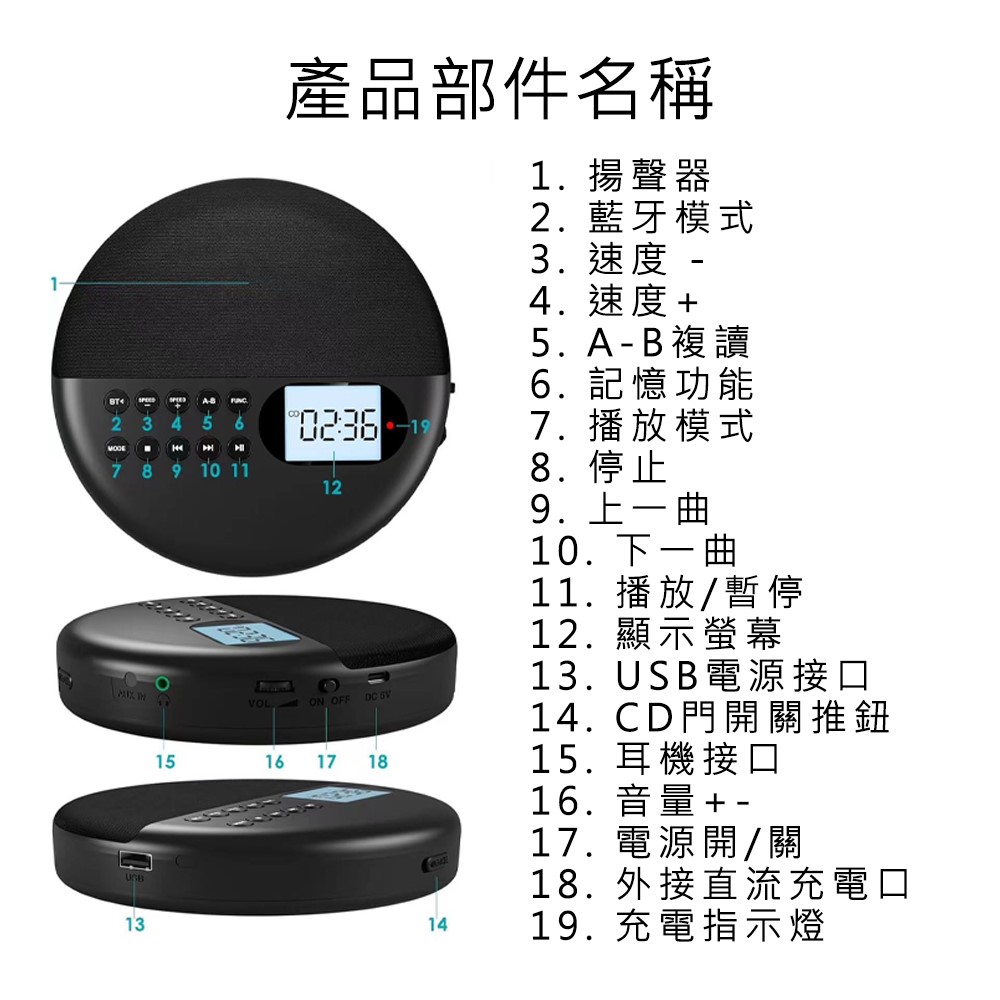 【好米企業社】CD藍芽隨身聽 CD藍芽播放機 CD藍芽隨身聽 英語必備 CD 家用 便攜 R46328 Haomi, , large