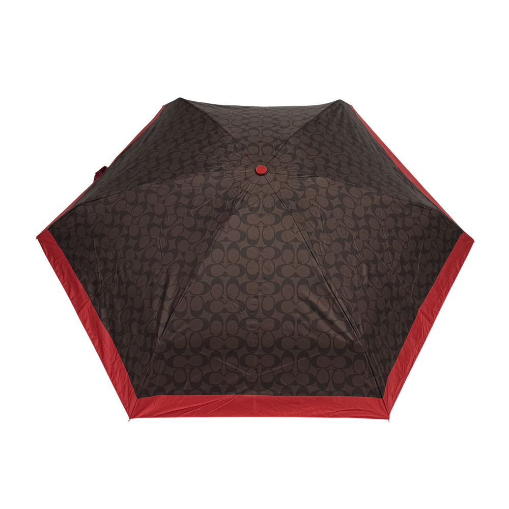 COACH CC Logo 滿版標誌環保材質迷你雨傘/棕色/亮紅色, , large