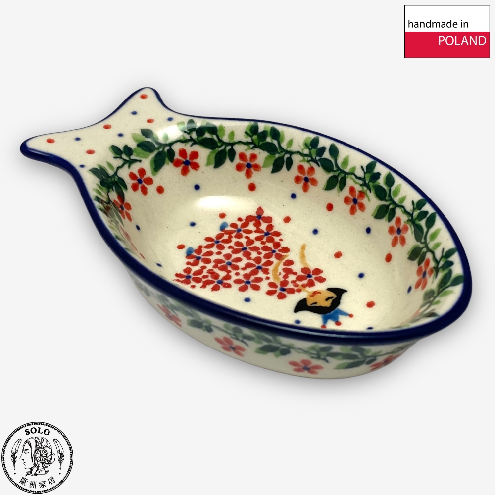 【SOLO Vintage】CA Polish Pottery 12.5cm Fish Bowl Sauce Plate Jewelry Plate Chopstick Rack Red Princess Series, , large