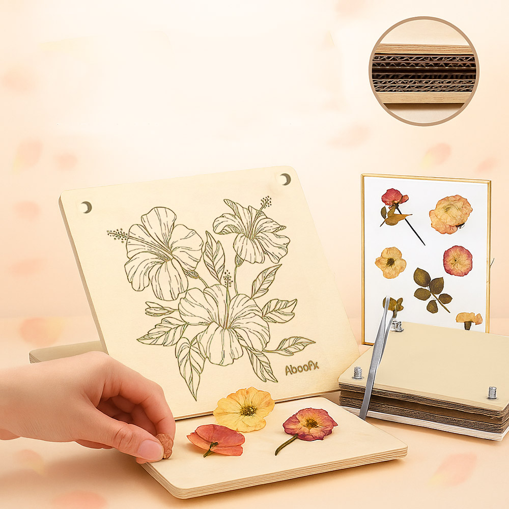 【上手家居】DIY壓花器套裝組合 原木色(壓花板/植物標本/壓花器/押花器), , large