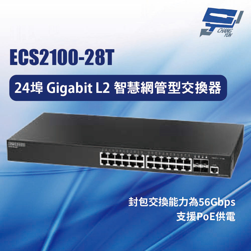 昌運監視器 Edge-corE Edgecore ECS2100-28T 24埠 Gigabit L2 智慧網管型交換器