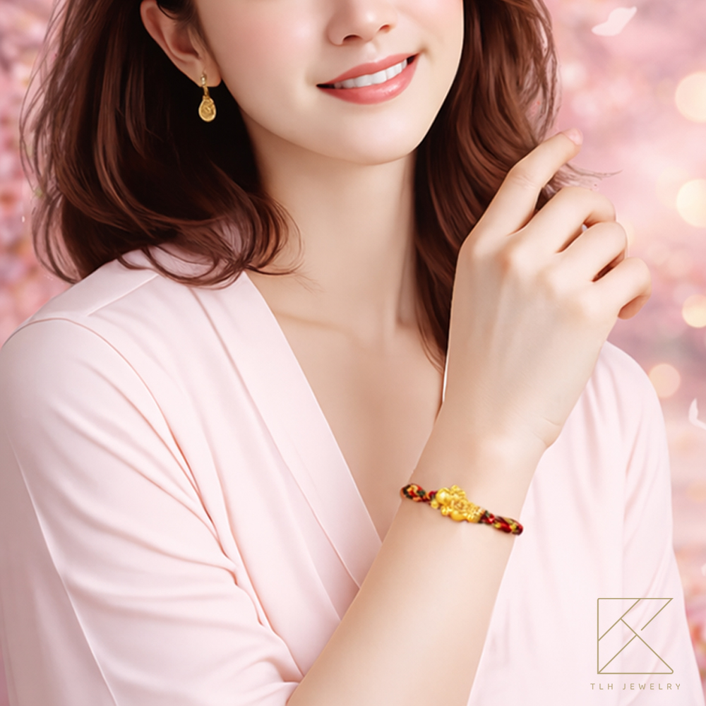 【TLH】黃金墜編織手繩 純金999 HORSE發生 約重0.08錢&plusmn;0.02 隨機贈送馬年御守 (馬年 過年 送禮), , large