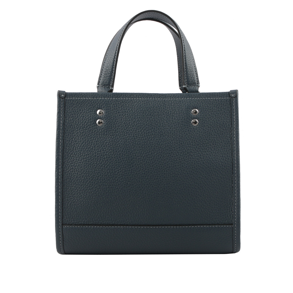 COACH Dempsey Tote 22 銀字荔枝皮革二用托特包/單寧藍, , large