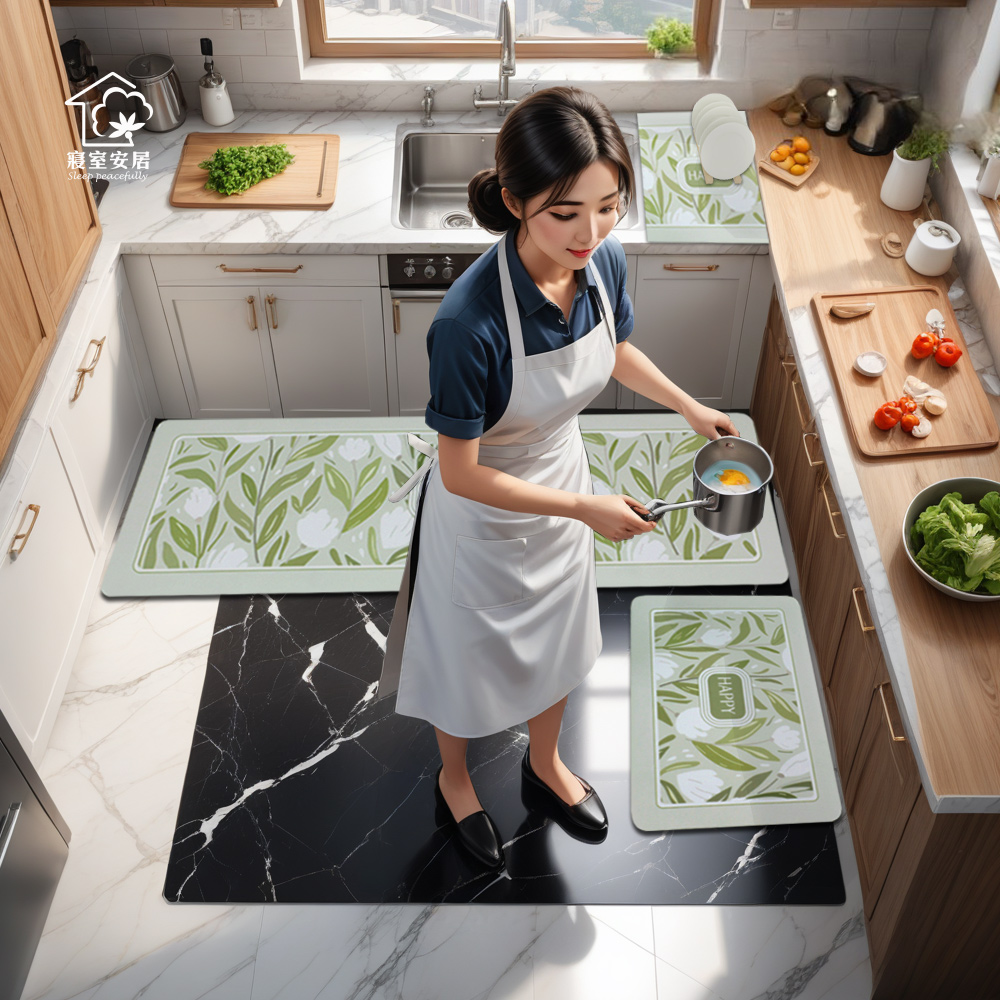 [寢室安居]買大送小 新科技瞬吸水防油皮革軟式地墊(贈小地墊/減壓舒壓/防滑止滑/廚房地墊), , large