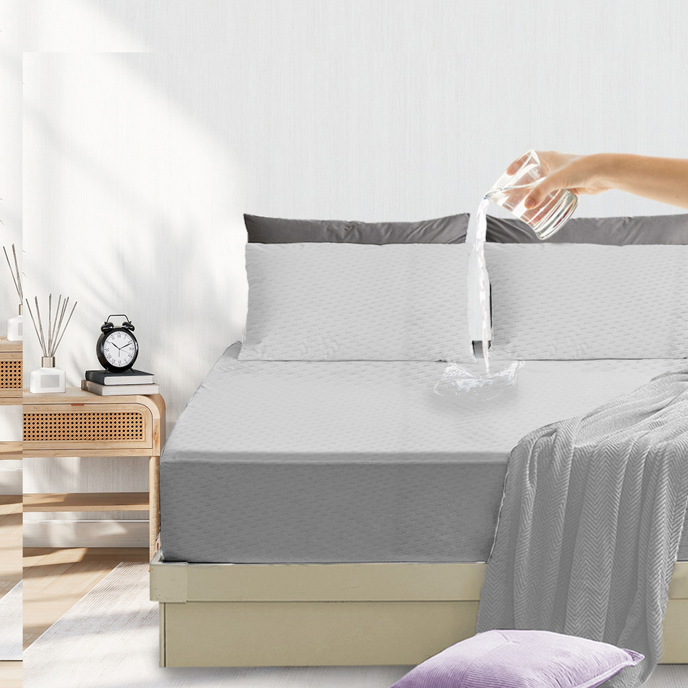 【寢室安居】護理級銀離子100%防水防蹣抗菌透氣保潔枕套-1對-淺灰, , large