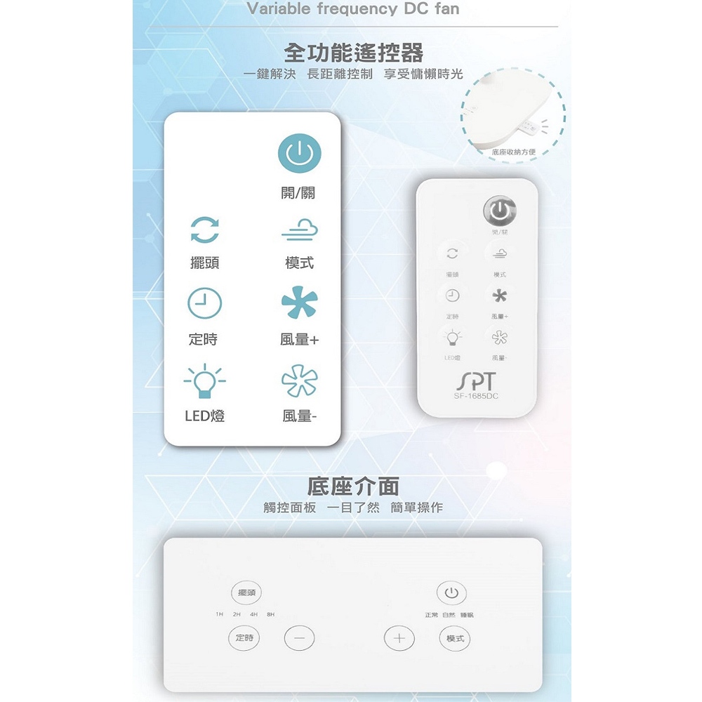 SPT 尚朋堂 16吋 平網 遙控 DC立扇 SF-1685DC, , large