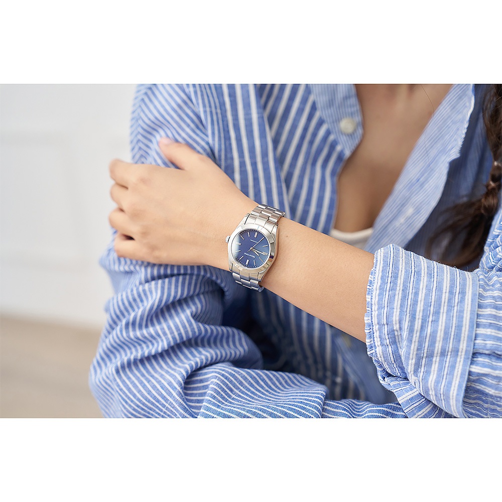 Relax Time RT-105S 立體格紋太陽能女錶-銀x藍/34mm RT-105S-3L, , large