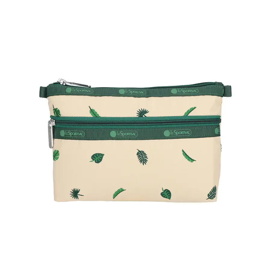 Lesportsac Cosmetic Clutch 雙層拉鍊化妝包 / 綠色慢旅, , large