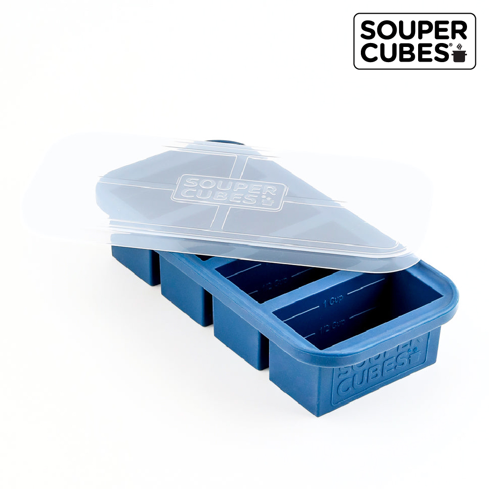 官方直營【Souper Cubes】多功能食品級矽膠保鮮盒4格_暮光藍(500ML/格), , large