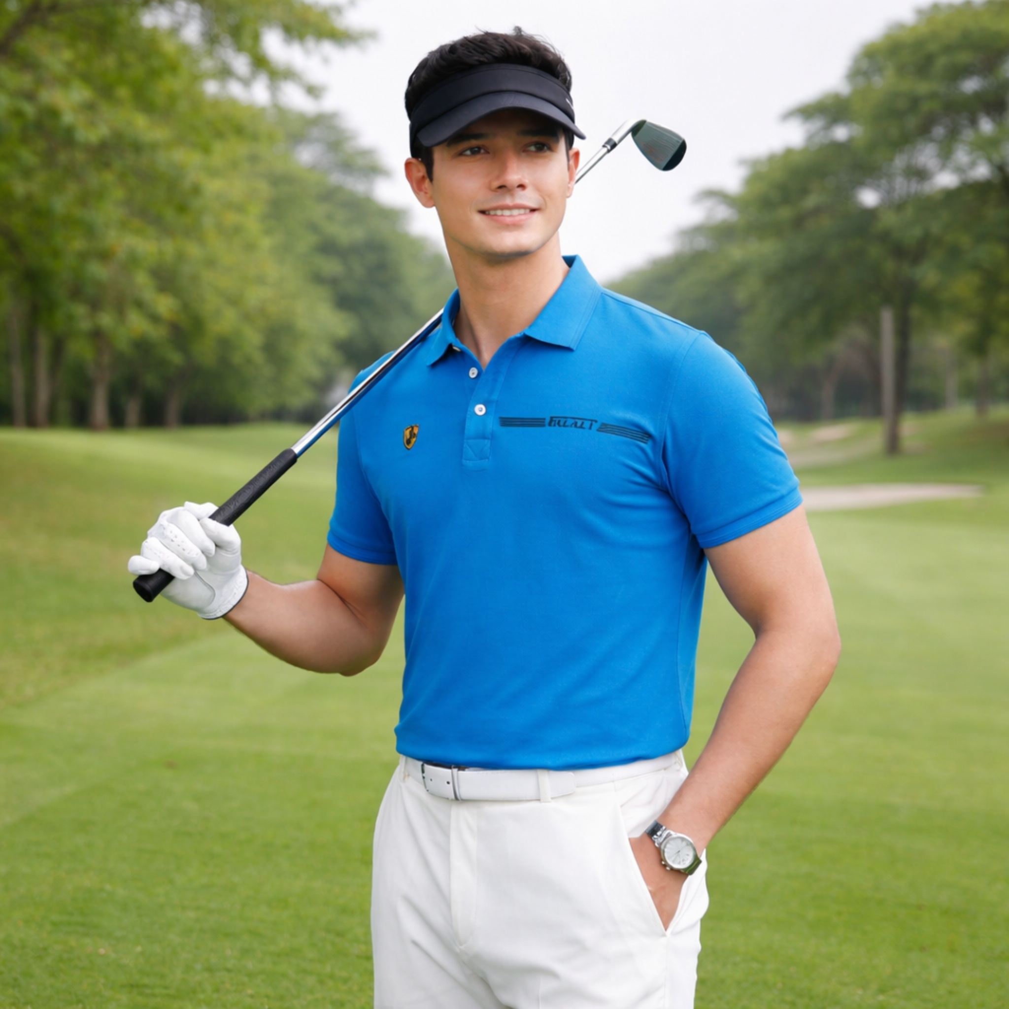 【FALALI】Short-sleeved cooling polo shirt - Men's (hole blue) , , large