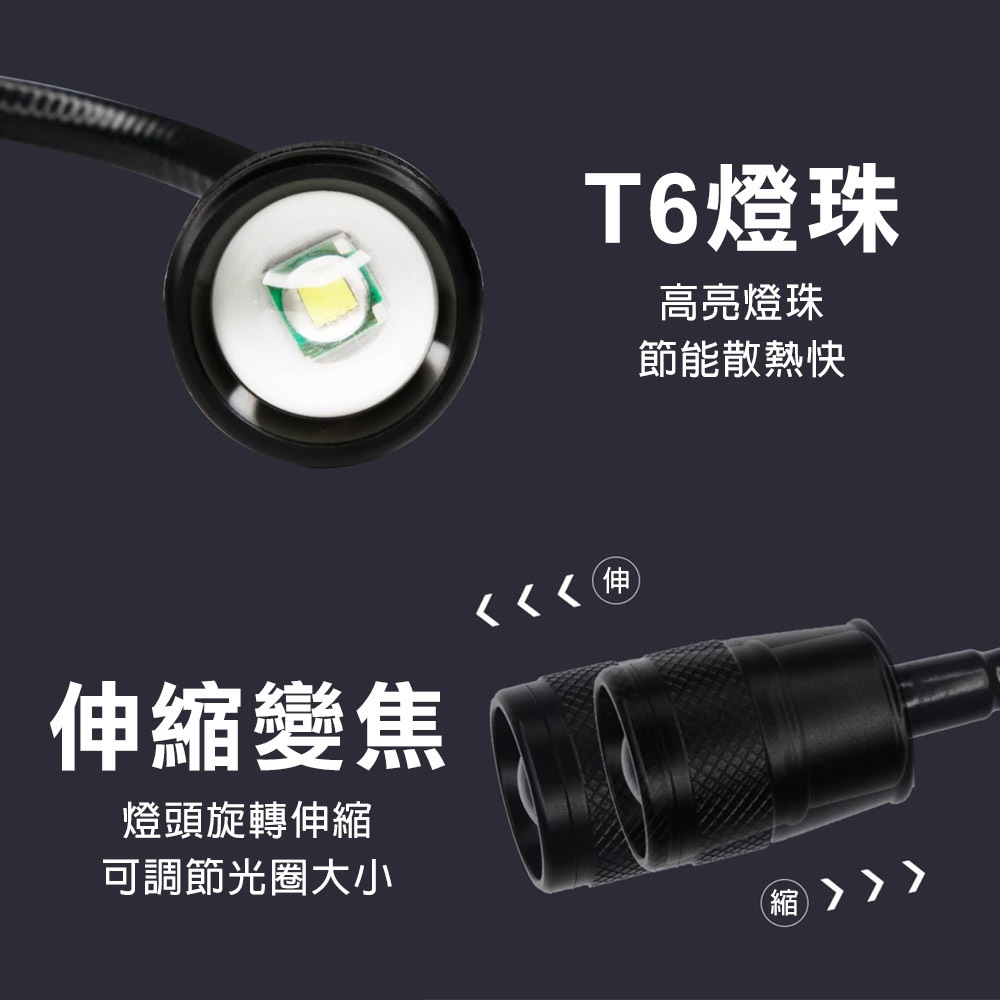 台灣現貨！T6蛇管燈 LED燈可變焦 底座磁吸式 強力磁鐵 軟管燈 工作燈 伸縮變焦 汽車維修, , large