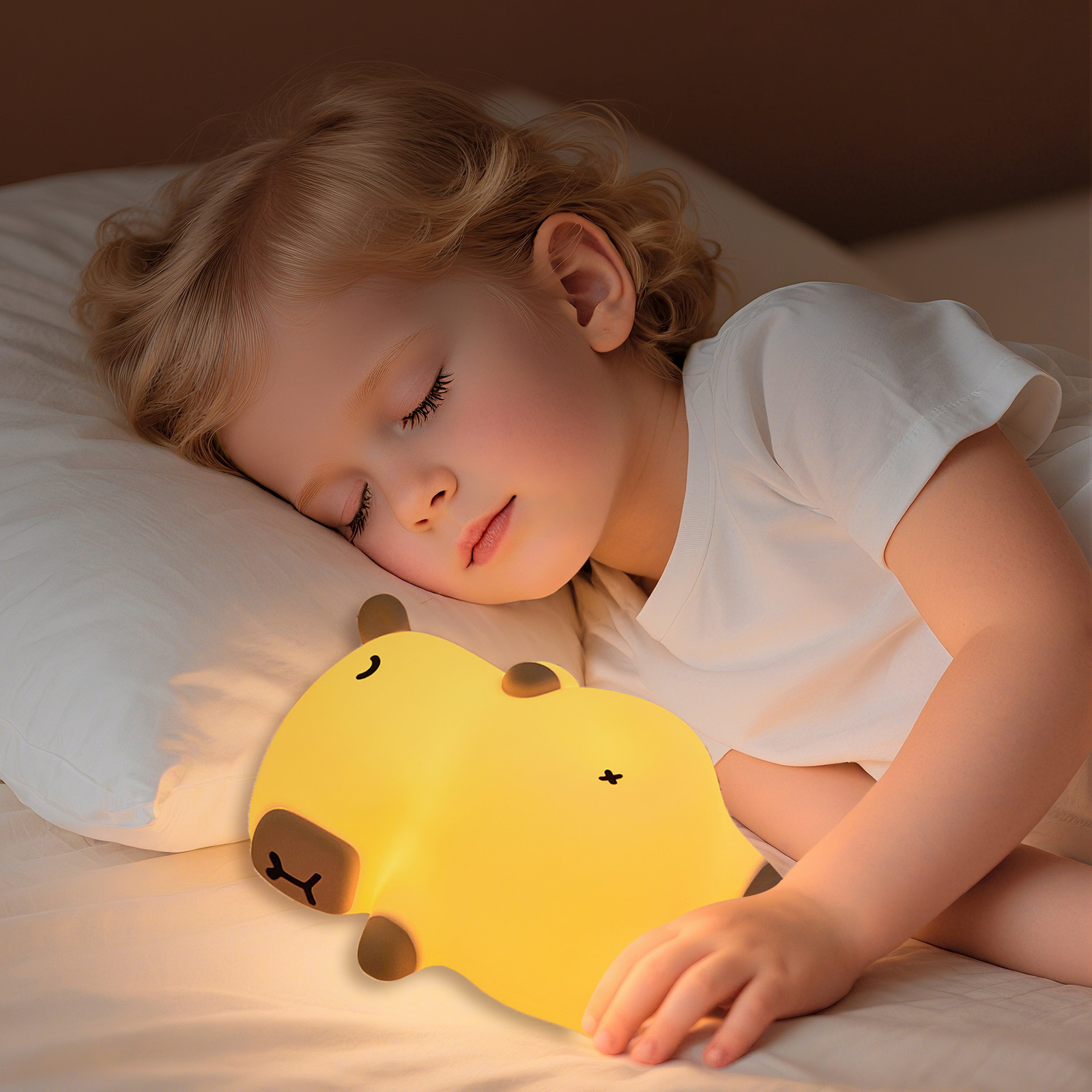 打呼水豚夜燈 柔軟矽膠 打呼聲 定時關燈 呼吸 肚子會動 TYPE-C 充電 大尺寸 燈光可調 音量可調 水豚夜燈 呼聲, , large