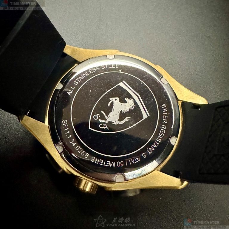 [星晴錶業]FERRARI手錶,46mm,FE00106黑色錶面金色錶殼深黑色矽膠錶帶款, , large