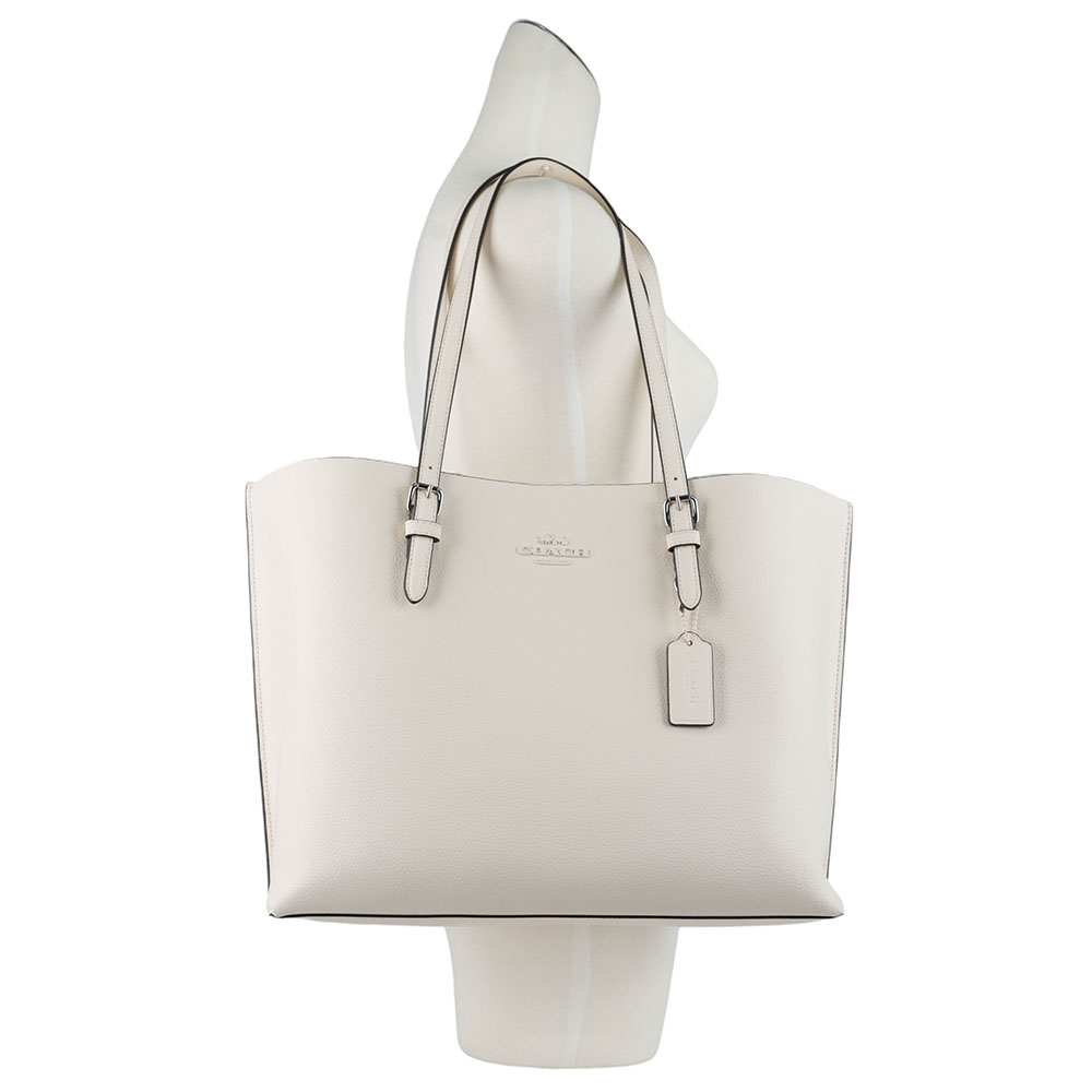 COACH Mollie 銀字雙面皮革三層托特包/白色, , large