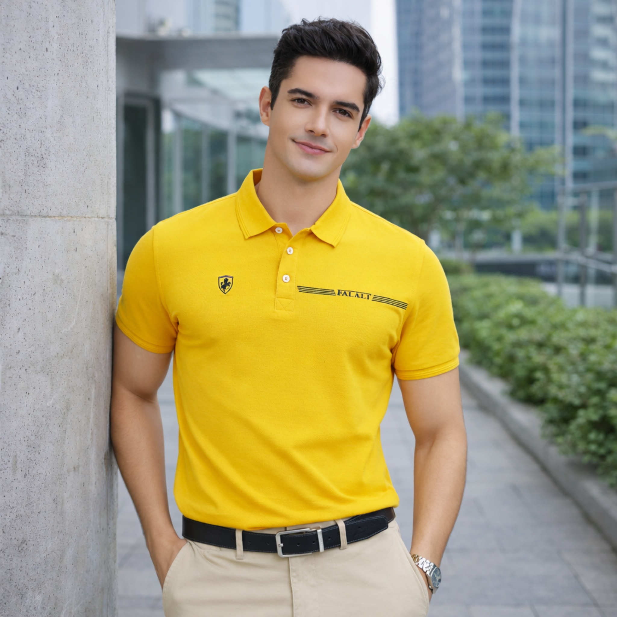 【FALALI】Short-sleeved cooling polo shirt - Men's (ginger yellow), , large
